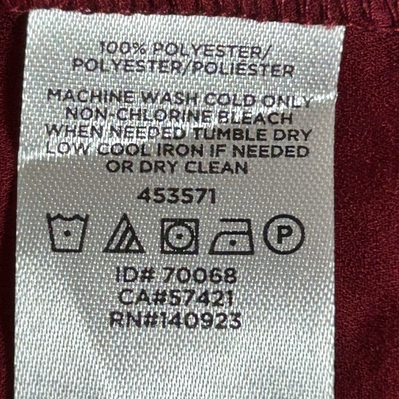 LOFT Burgundy Ruffle Trim Long Sleeve Slit Neck With Tie Blouse. Size XS - Picture 5 of 8